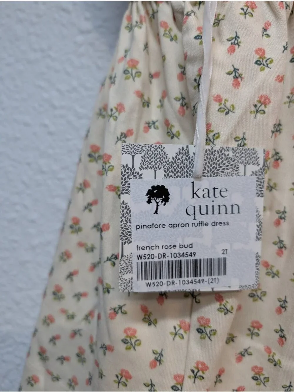 Kate Quinn Organic Cotton French Rosebud Ruffle Strap Pinafore Dress 2T Floral
